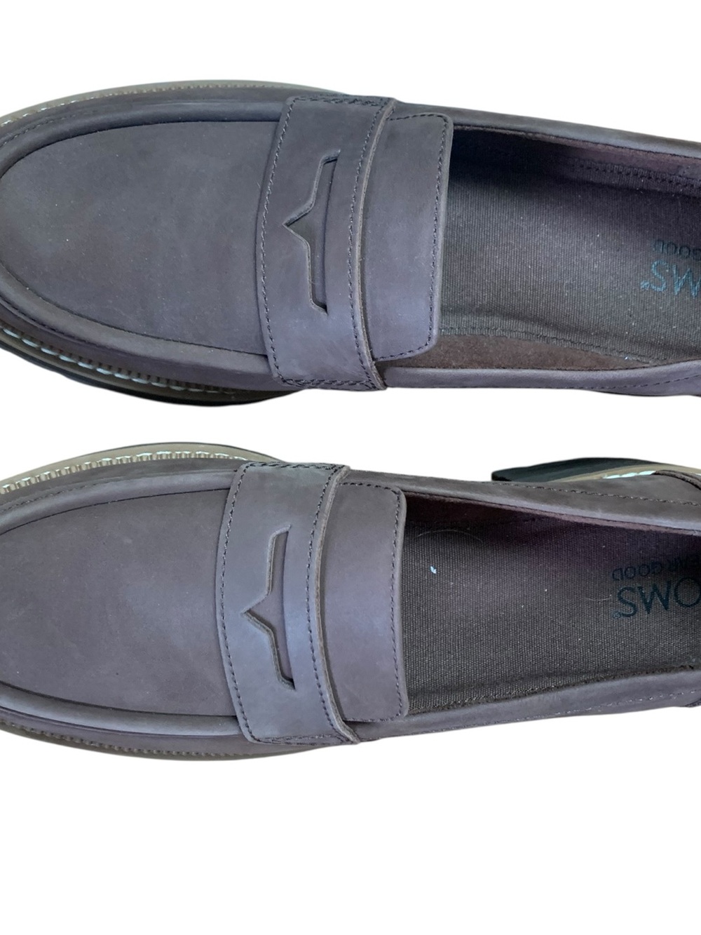 Toms size 9 heeled chunky Women's Brown Nubuck Penny Loafers - Picture 2 of 10